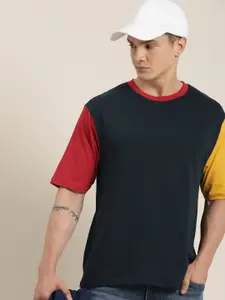 DILLINGER Men Colourblocked Drop-Shoulder Sleeves Oversized Pure Cotton T-shirt