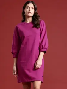all about you Solid Round Neck Sweatshirt Dress