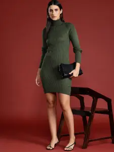 all about you Turtle Neck Raglan Sleeves Ribbed Acrylic Jumper Dress