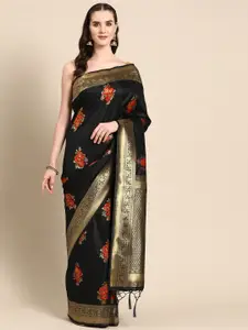 Ishin Floral Woven Design Zari Detailed Jacquard Banarasi Saree