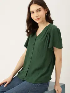 DressBerry Flared Sleeves Front Open Textured Detail Top