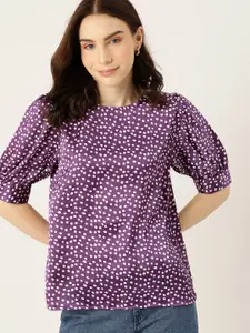 DressBerry Dotted Print Puff Sleeves Top