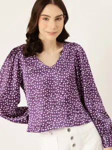 DressBerry Dotted Print Cuffed Sleeves Top
