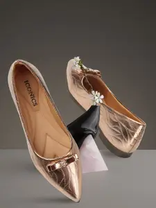 ICONICS Textured Bow Detail Pointed Toe Ballerinas