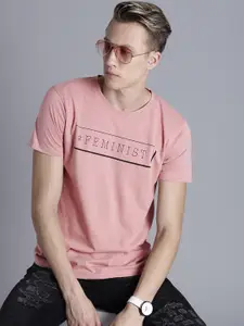 Kook N Keech Men Pink Solid Round Neck T-shirt