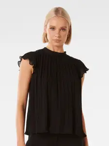 Forever New High Neck Flutter Sleeves Pleated Top