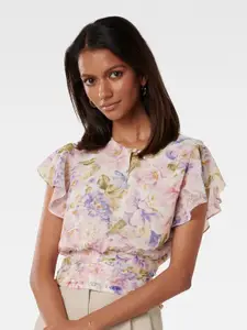 Forever New Floral Printed Key Hole Neck Flared Sleeve Top