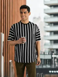Kook N Keech Men Black Striped Oversized Longline T-shirt