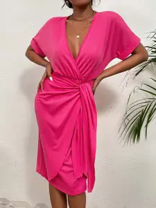 StyleCast Pink Extended Sleeves Gathered or Pleated Wrap Dress
