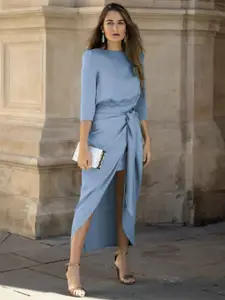 StyleCast Blue Puff Sleeves Tie-Ups Maxi Dress
