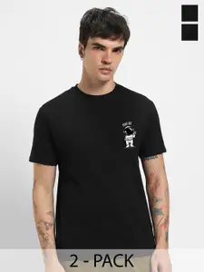 Bewakoof Black Pack of 2 Graphic Printed Regular Fit Pure Cotton T-shirts