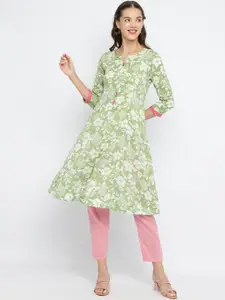 Be Indi Floral Printed Cotton Panelled A-Line Kurta