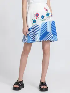 SHAYE Printed Flared Cotton Mini Skirts