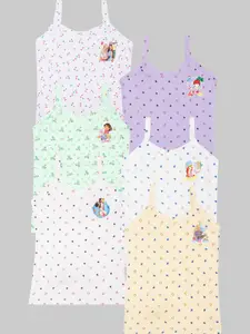 CAREPLUS Girls Pack Of 6 Assorted Cartoon Characters Printed Pure Cotton Camisoles