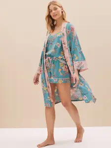 Marks & Spencer Floral Printed Lace Kimono Robe