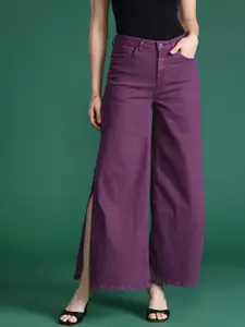 DressBerry Women Wide Leg Side Slits Stretchable Jeans