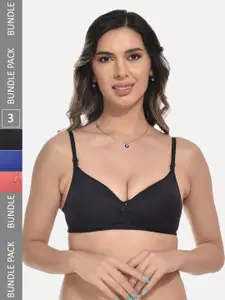 StyFun Pack Of 3 Full Coverage Lightly Padded Everyday All Day Comfort Bra