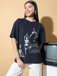 Stylecast X Hersheinbox Women Printed Drop-Shoulder Sleeves Pure Cotton T-shirt