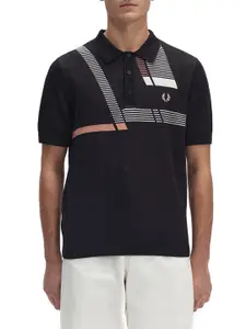 Fred Perry Black Striped Polo Collar Cotton Casual T-shirt