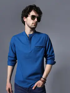 High Star Classic Mandarin Collar Roll-Up Sleeves Pure Cotton Casual Shirt