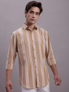 JAINISH Classic Vertical Striped Spread Collar Regular Fit Pure Cotton Casual Shirt