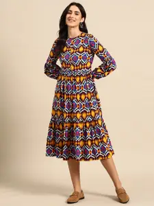 MABISH by Sonal Jain Ethnic Motifs Print Gathered Detail Empire Style A-Line Midi Dress
