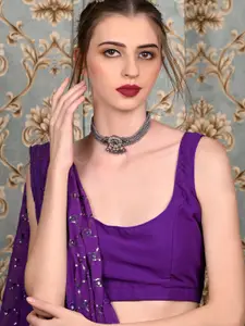 ODETTE Silver-Plated Stone Studded & Beaded Alloy Choker Necklace Jewellery Set