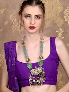 ODETTE Gold-Plated Stone Studded & Beaded Double Sided Necklace Jewellery Set