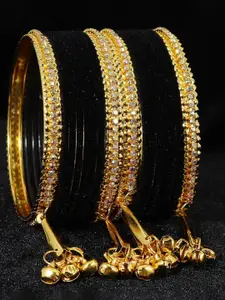 NMII Set Of 16 Gold-Plated Zircon Gemstone Studded Bangles