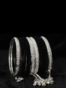 NMII Set Of 16 Silver-Plated Zircon Gemstone Studded Bangles