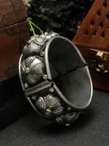 Sangria Silver-Plated Studded Oxidized Cuff Bracelet