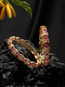 Anouk Set Of 2 Gold-Plated Ruby-Studded Bangles