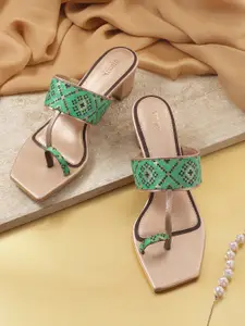 Anouk Women Ethnic Motifs Woven Design One-Toe Block Heels