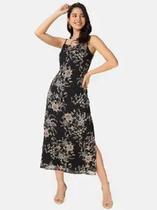 angloindu Floral Printed Shoulder Straps A-Line Midi Dress