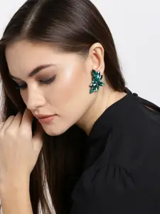YouBella Green Silver-Plated Stone-Studded Contemporary Studs