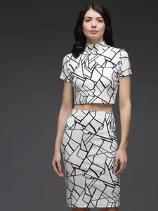 BAESD Geometric Printed High Neck Top with Skirts