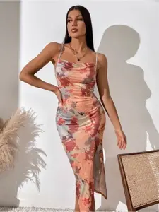 BAESD Abstract Printed Cut-outs Bodycon Midi Dress