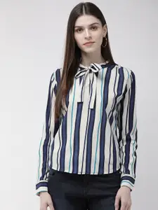 Style Quotient Women White & Blue Striped Top