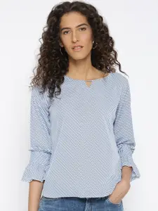 Style Quotient Women Blue & White Striped Top with Bell Sleeves