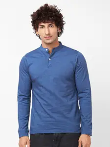 VASTRADO Band Collar Cotton Casual T-Shirt