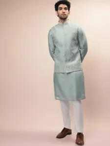 KALKI Fashion Mirror Work Raw Silk Kurta with Trousers & Nehru Jacket