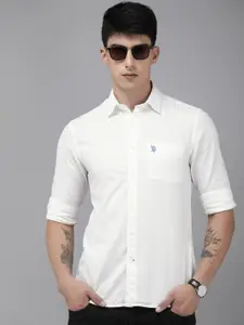 U.S. Polo Assn. Pure Cotton Tailored Fit Self Design Textured Casual Shirt