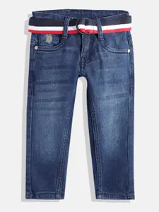 U.S. Polo Assn. Kids Boys Slim Fit Mid-Rise Light Fade Stretchable Jeans With Belt