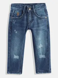 U.S. Polo Assn. Kids Boys Slim Fit Mid-Rise Mildly Distressed Light Fade Stretchable Jeans