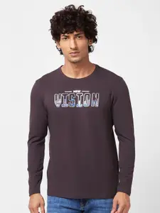 SPYKAR Men Grey Typography Printed Slim Fit T-shirt