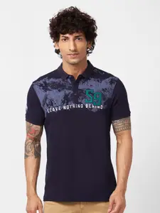 SPYKAR Graphic Printed Polo Collar Applique Slim Fit Cotton Casual T-shirt