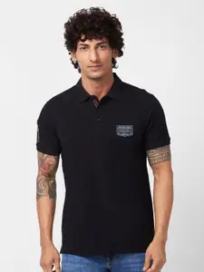 SPYKAR Polo Collar Applique Slim Fit Cotton Casual T-Shirt