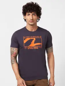 SPYKAR Typography Printed Slim Fit Cotton T-shirt