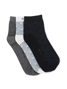 HIROLAS Men Pack Of 3 Patterned Cotton Anti Odour Ankle-Length Socks
