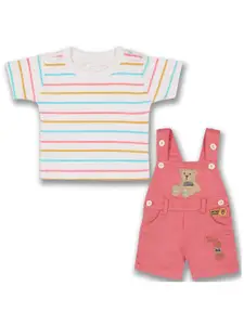 Wish Karo Infant Boys Embroidered Cotton T-shirt & Dungaree Set